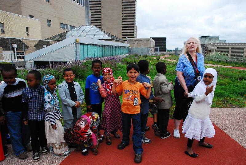 Focus Learning Academy partnership on a tour of the Rooftop Garden